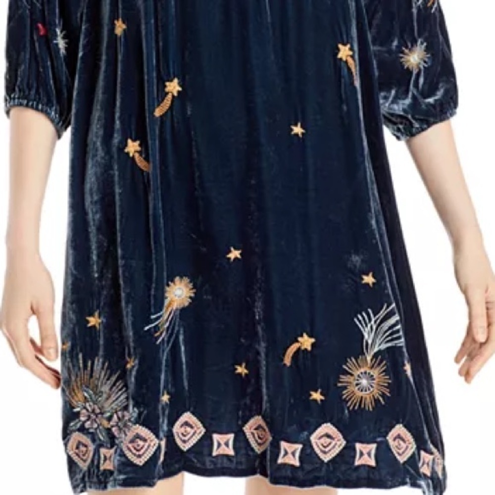 Johnny Was embroidered Selah Celestial Velvet Puff Sleeve Raglan Dress NWT RARE - Picture 9 of 16